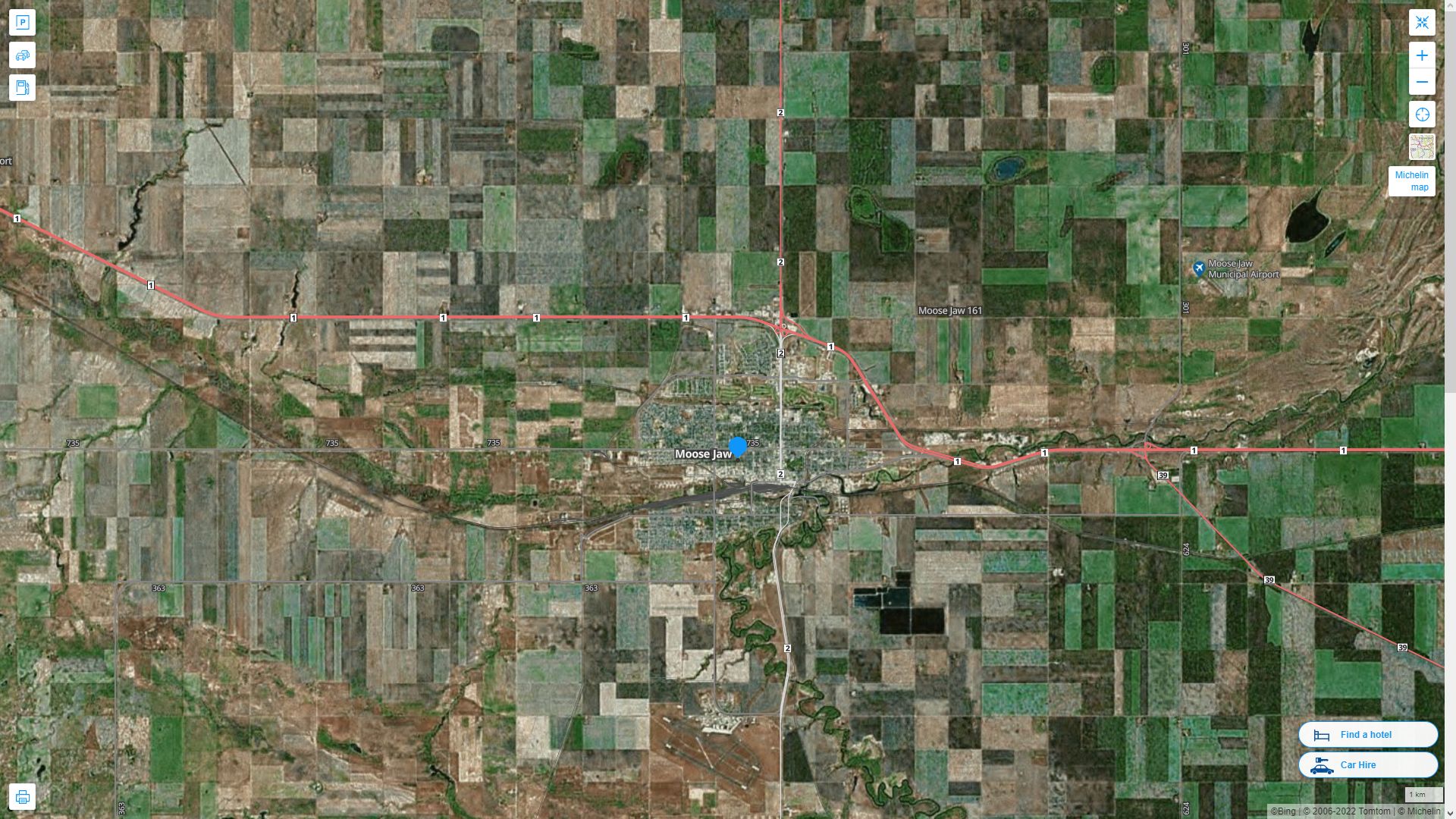 Moose Jaw Highway and Road Map with Satellite View